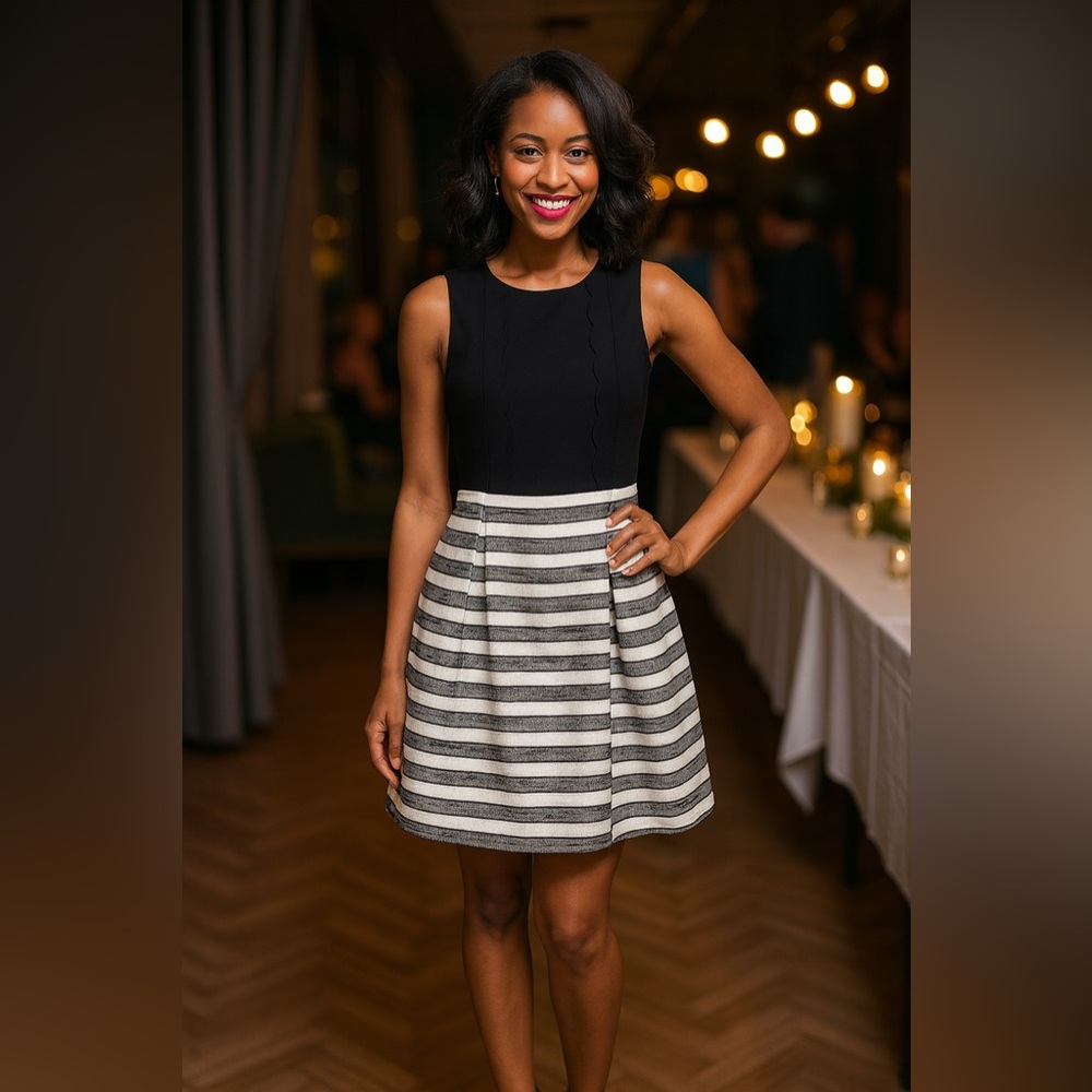 41 Hawthorn Black and Gray Striped Midi Dress